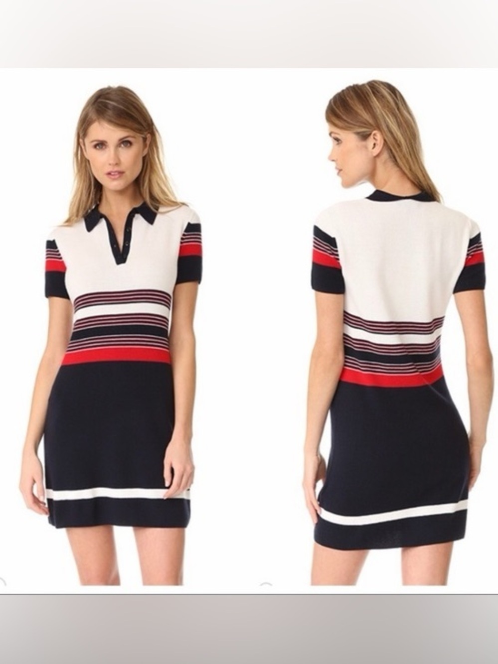 RAG & BONE Krista Striped Polo Sweater Dress in Navy, White & Red (122)